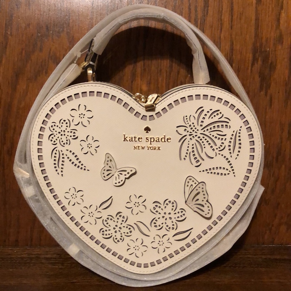 NWT-Kate Spade-Love Shack-Perforated Heart🤍Crossbody Leather Bag-Meringue-$399